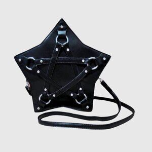 Pentacle Star Goth Crossbody Bag | Faux Leather Witchy Statement Purse